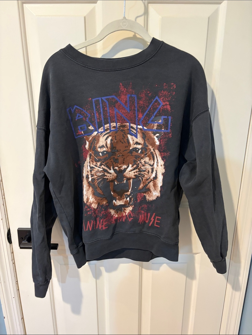 Anine Bing Dark Gray Graphic Sweatshirt with Blue and Red Accents